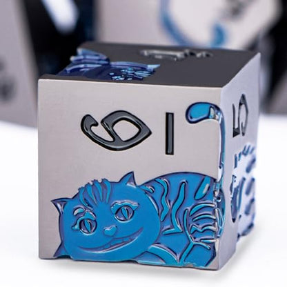 Metal DND Cat Dice 7PCS Polyhedral RPG Dice Set with Gift Case for Dungeons Dragons Role Playing Game, D and D Dice D6 D8 D10 D12 D20 D% (Grey Blue) - color: Cat-grey Blue