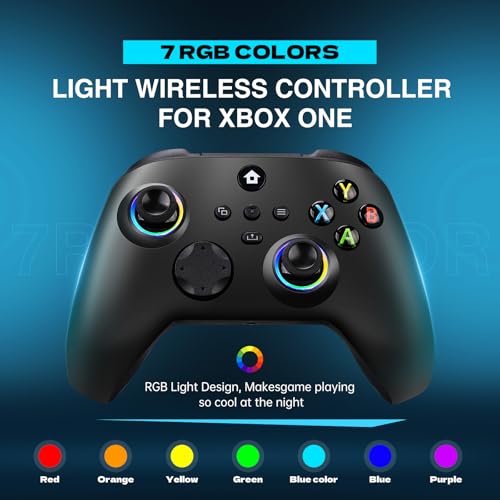 Wireless Controller with 7 Colors RGB Light Compatible With Xbox Series X|S/Xbox Controller/Steam PC Windows, Programmable/Turbo/Dual Vibration/800mAh Battery, with 3.5mm Audio Jack, 2.4GHZ Adapter