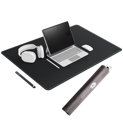 CENNBIE Leather Desk Mat Large, 43.6" x 23.6" Extended Mouse Pad (Black) | Premium stitched edges resist wear. Easy to clean. Protects desk from spills, stains ,scratches. Smooth glide. Office & home. - color: Black, size: 23.6" x 43.6"