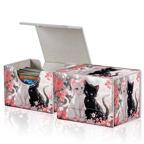 for MTG Commander Deck Box,Card Deck Box for Trading Yugioh MTG,Fits 100 Double Sleeved Cards,PU Leather Strong Magnet Case for Magic Commander TCG CCG,Pink Flower Cat - color: Pink Flower Cat