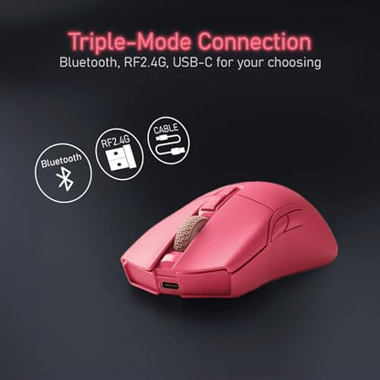 iRocks M31R Wireless Gaming Mouse, Triple Mode 2.4G/ Bluetooth/USB-C Detachable Cable Gaming Mouse, Kailh GM8.0 Mouse Switches, Advanced PixArt PAW3395 Optical Sensor, Up to 26,000 DPI - Pink - color: Pink