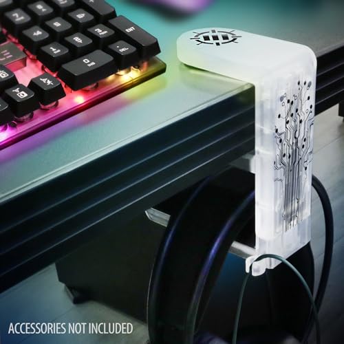 ENHANCE Voltaic 2 PC Gaming Headphone Holder - Desk Headphone Hanger Esports Headset Holder with Adjustable 360 Rotation, Under Desk Hook Clamp, Universal Fit - Built in Cable Clip Organizer - Clear - color: Clear