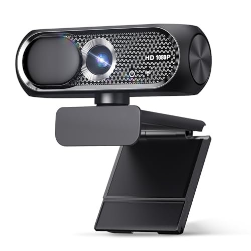 1080P HD Webcam with Microphone, Noise Cancellation, Privacy Cover, Wide-Angle Lens, Auto Light Correction, Plug & Play USB Webcam for Laptop, Desktop, PC, Mac, Zoom, Skype, Streaming (Black)
