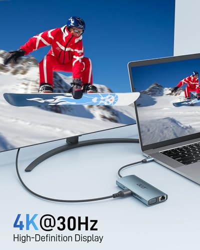 Acer USB C Hub with 4K HDMI, 9-in-1 Laptop Docking Station with 1080P VGA | USB C to Ethernet Adapter with 5Gbps 3×USB-A Data Transfer, 100W Max PD Port, SD/TF Card Reader for MacBook, Acer, 0.65ft