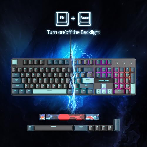 surmen Full Size Creamy Keyboard with Number Pad, 104 Keys RGB Wired Mechanical Gaming Keyboard Backlit with PBT Keycaps Linear Red Switch for Laptop Desktop PC Gamers（104 Monster B） - color: 104 Monster B