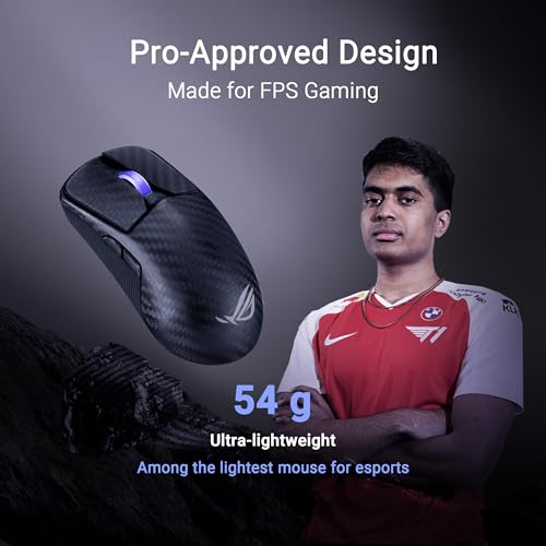 ASUS ROG Harpe Ace Extreme Wireless Esports Gaming Mouse – Carbon Fiber Build, 47g Lightweight, Tri-Mode Connectivity, 42K DPI, up to 70Hr Battery, Glass Skates, Pro-Approved, PC/Mac Support - Black - color: Black, style: Harpe Ace Extreme