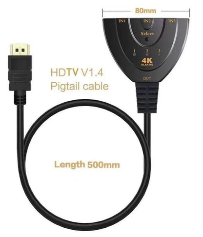 Hdmi Switch Switcher 3 in 1 Out 3-Port Selector 4K 60Hz, HDMI with Pigtail HDMI Cable,Supports Full HD 4K 1080P 3D Player, HDMI Hub Compatible with Fire Stick,HDTV,PS4 Game Consoles,PC