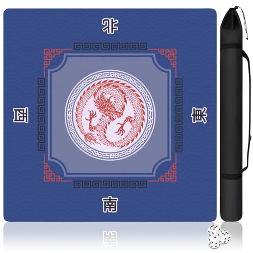 Mahjong Mat with Carrying Bag and 3 Dice, 31.5" X 31.5" Noise Reduction Mahjong Table Cover, Mahjong Lovers Gifts Non Slip Gaming Mat for Board Tile Games Poker Card Dominoes Party Weekly Game Nights - color: A04
