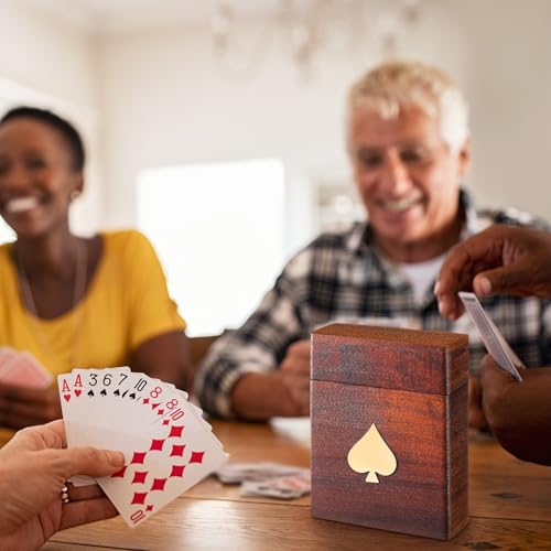 Wooden Crafted Playing Deck Card Holder Box Playing Card Cases Storage 4.25 Inch Height Decorative Organizer for Birthday Gift Men Women