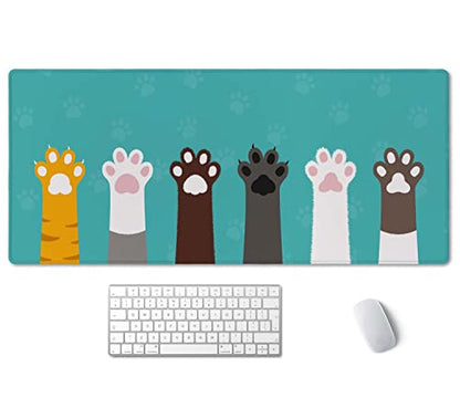 SSOIU Large Mouse Pad, Full Desk XXL Extended Gaming Mouse Pad 35.5" X 15.7", Waterproof Desk Mat Stitched Edges, Non-Slip Laptop Computer Keyboard Mousepad for Office and Home, Cat Paws - color: Cat Paws
