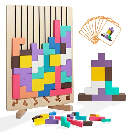 Wooden Stacking Puzzle Toy, 3D Russian Block Puzzle Jigsaw Puzzle, Stress Montessori Toy for Boys and Girls Board Game Educational Toys for Toddlers Brain Teasers for Toddlers 3-6 Years