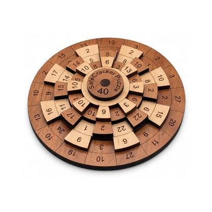 Creative Crafthouse Safecracker 40 Brain Teaser Puzzle for Adults, USA Made | Four rotating wooden rings, Align all 16 columns to one shared sum. A palm size number challenge for the desk or office - style: Safecracker 40