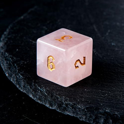 Pink Quartz Crystal DND Dice Set 7 PCS Gemstone Suitable for Dungeons and Dragons for D & D RPG Games (Pink Quartz - color: Pink Quartz