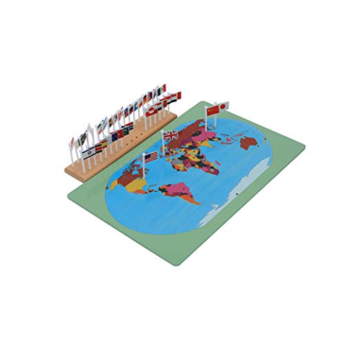 Flags of the World-Montessori Materials Geography Educational Tools Preschool Early at-Home Learning Toys | 36 flags + wooden map. Back includes country names for reference. Builds geography awareness & fine motor.