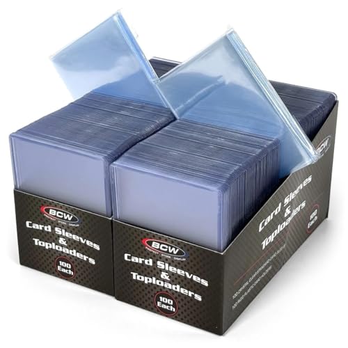 BCW Card Sleeves and Toploaders Combo Pack | 200 Toploaders & 200 Penny Sleeves - Protect, Store & Display Trading Cards | Acid-Free Card Protectors | Compatible with Sports Cards & TCG Cards - color: 200 Count