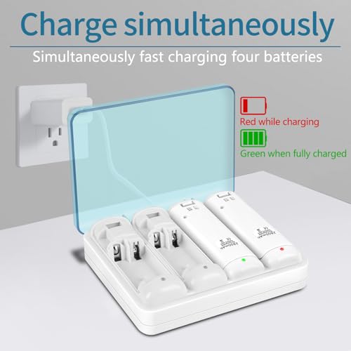 Wii Remote Battery Charger,4 in 1 Charging Station with 4 Pack 2800mAh Rechargeable Battery,USB Cable for Wii/Wii U Remote Controller (White) - color: White