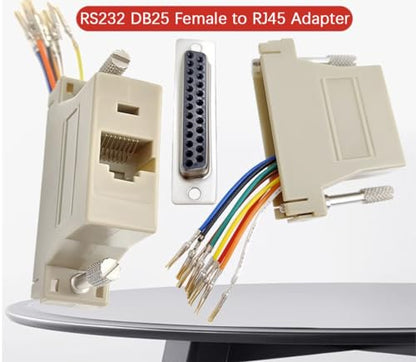 10PCS DB25 Serial Port Female to RJ45 Ethernet Adapter, M/F | 25 Pin, Serial Port Female to RJ45, Ethernet LAN Extend Modular Converter - style: DB25 Female