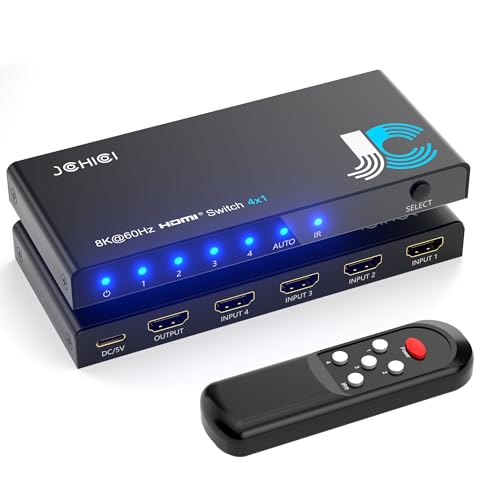 HDMI 2.1 Switch 4 in 1 Out 8K 60Hz 4K 120Hz for PS5 Xbox Apple TV | HDCP 2.3 Dolby Atmos 48Gbps. PC Roku Projector. - size: 8K HDMI Switcher 4 port