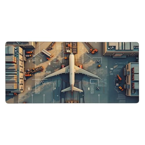Airport Aerial View Gaming Mouse Pad Non-Slip Rubber Base XXL Mousepad Waterproof Washable Stitched Edge Mouse Mat for Desk Home Office Gaming 16x35.5in - color: Color_12, size: 35.5" x 16"
