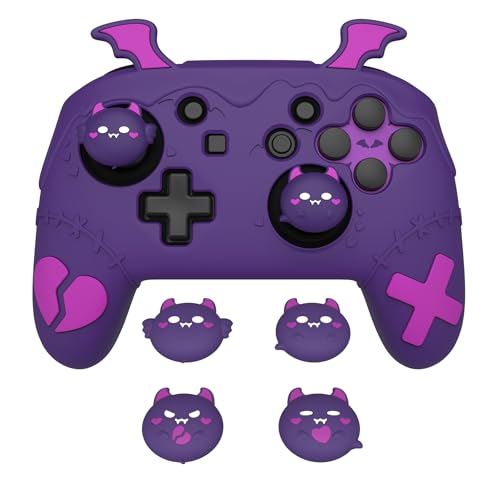 PlayVital Gothic Imp Series Cute Silicone Case for Nintendo Switch Pro Controller with 4 Thumb Grip & 2 Sticker, Non-Slip Anti-Scratch Protective Silicone Skin Cover - Purple - color: Purple