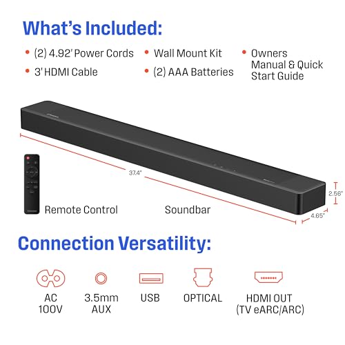 Westinghouse 3.1.2 All-in-One Soundbar with Built-in Subwoofer, Dolby Atmos & Digital Plus, Built-in Low Frequency Driver and Height Speakers, 210W Surround Sound, HDMI/eArc, Bluetooth, Roku TV Ready - size: 3.1.2 Channel All-in-One Soundbar