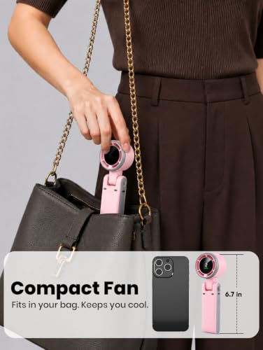 EcoNour Handheld Fan Rechargeable, Portable Mini USB Fan with 5 Speeds, 13550 RPM High-Speed Personal Cooling Fan, Foldable Battery Operated Travel Fan for Home, Office & Outdoor - Pink - color: Pink