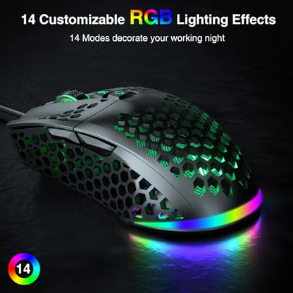SOLAKAKA SM900 Gaming Mouse Wired with RGB,Honeycomb Shell,12800 DPI Wired Gaming Mouse with Buttons,Computer Mouse for Laptop/PC,Black - color: black
