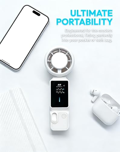 Portable Handheld Fan, 100-Speed Turbo Rechargeable Mini Fan | 3-in-1 Wearable Foldable Fan with Ice Compress Cooling. Ideal for Travel, Outdoor, Office. Compact & Long Battery Life. - color: White