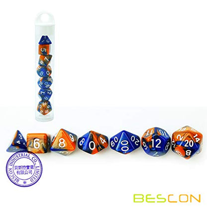 Bescon Mini Two Tone Polyhedral RPG Dice Set Hot Melt, 10MM Small Dice Set D4-D20 - color: Hot Melt