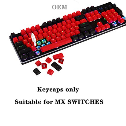 (keycap only) PBT keycap, 104-key Customization, 60% Backlight with Key Puller OEM Configuration American Layout, Suitable for 61/87/104 Mechanical Keyboard (Red+Black) - color: Red+Black