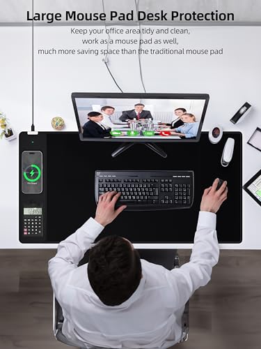 Mouse Pad 31.5x15.75 Inch with Calculator, 15W Magnetic Wireless Charging Desk Mat, XXL Desk Pad, Home Office Large Keyboard Pad with Ultra-Smooth Surface, Non-Slip Base (Black) - color: 31.5x15.75"magnetic Calculator No Rgb-black