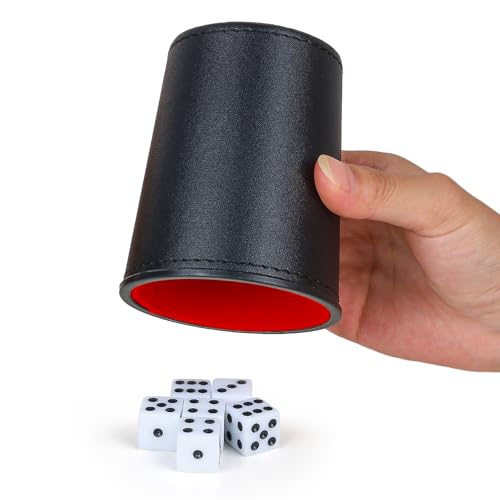Felt-Lined PU Leather Dice Cup Set, 6 Quiet Dice Shaker Cups with 36 Dices for Bar Party Yahtzee Farkle Dice Games, Red and Black - color: Red#dice Cup Set