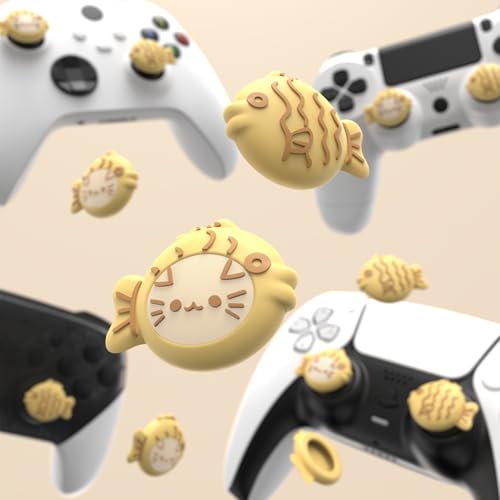 PlayVital Cute Thumb Grip Caps for Nintendo Switch 2 Pro, Switch Pro Controller, Joystick Caps Cover for ps5, Edge, ps4, Xbox Series X/S, Xbox One, Elite Series 2 Controller - Taiyaki Kitten - color: Taiyaki Kitten