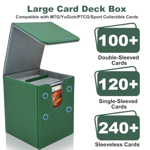 3+1 Commander Deck Box for MTG, 1 Deck Box with Commander Display + 3 Without, Fits 100+ Double-Sleeved Cards, Magnetic Storage Box for TCG/PTCG/Sport Cards with 8 Dividers, Dice Bag & Toploader