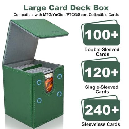 3+1 Commander Deck Box for MTG, 1 Deck Box with Commander Display + 3 Without, Fits 100+ Double-Sleeved Cards, Magnetic Storage Box for TCG/PTCG/Sport Cards with 8 Dividers, Dice Bag & Toploader
