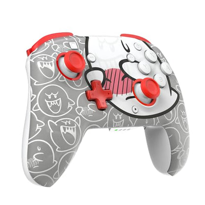 PDP Rematch Glow Wireless Gaming Controller Boo Hoo Nintendo Switch 2, Lite | Also works with OLED, Motion Controls, Rechargeable 40-Hr Battery, 2 Mappable Back Buttons, Mario Boo-Hoo Glow Red & White - color: Boo-Hoo