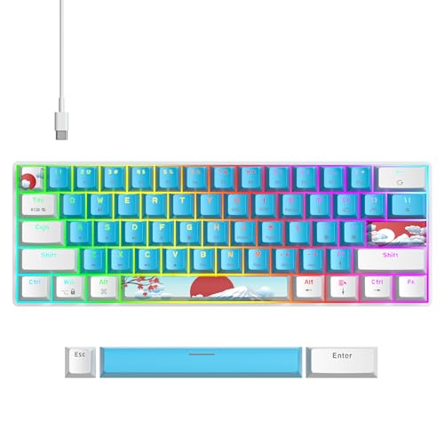 Protable 60% Percent Gaming Keyboard Mechanical, Mini Compact RGB Backlit 61 Keys Wired Office Keyboard with red Switch for Mac/Win (61 Blue/Red Switch) - color: 61 blue /Red Switch
