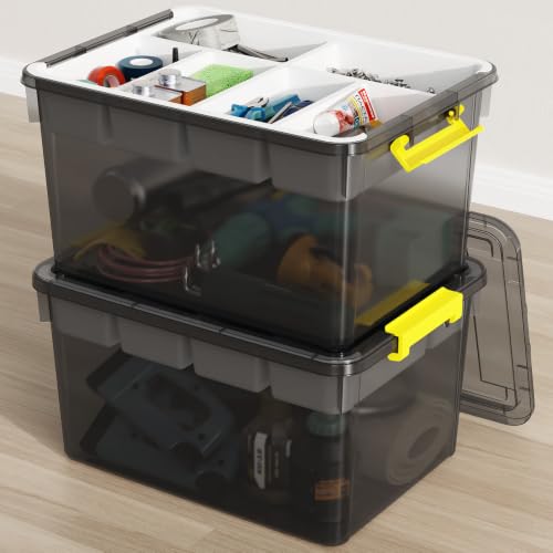 80Qt Large Stackable Storage Bins with Lids & Trays, Clear Plastic Latching Boxes Organizers with Dividers Portable Containers for Arts & Crafts,Home & Car Trunk Organization,Clear Grey,2Pack - color: Clear Grey, size: 40QT-2Pack
