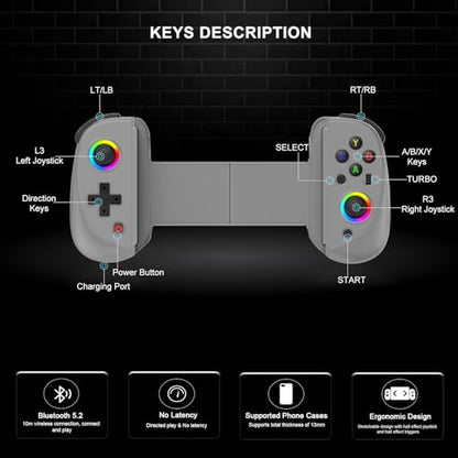 arVin Gamepad Controller for iPad/iPad Mini/iPad Air/Samsung Galaxy Tab/Huawei MatePad/Yoga Tab/iPhone 15/14/Android Phone/PC/Switch/PS4 -Play Xbox Cloud Gaming/PS Remote Play/Steam Link/Call of Duty - color: Grey, size: D8