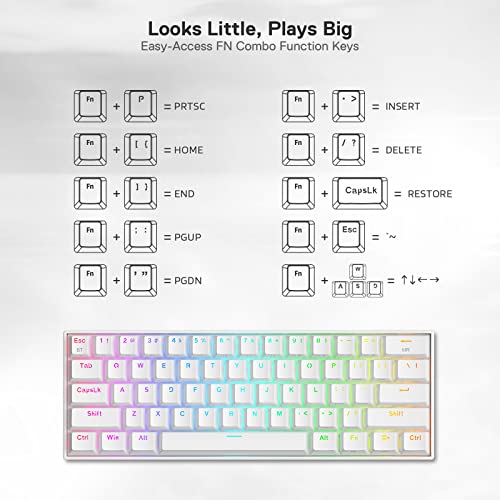 Redragon K530 Pro Draconic 60% Wireless RGB Mechanical Keyboard, BT/2.4Ghz/Wired 3-Mode 61 Keys Compact Gaming Keyboard w/Hot-Swap Socket, Free-Mod Plate Mounted PCB & Tactile Brown Switch - color: White, size: Brown Switch
