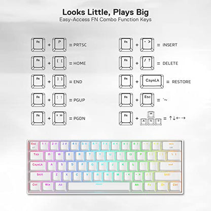 Redragon K530 Pro Draconic 60% Wireless RGB Mechanical Keyboard, BT/2.4Ghz/Wired 3-Mode 61 Keys Compact Gaming Keyboard w/Hot-Swap Socket, Free-Mod Plate Mounted PCB & Tactile Brown Switch - color: White, size: Brown Switch