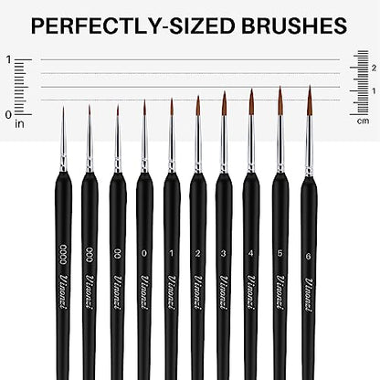 10 Pcs Fine Detail Paint Brush Set - Lightweight Wooden Ergonomic Grip Miniature Paint Brushes for Acrylic, Warhammer 40K, Gundam Models, D&D Figures, Nail Art - Micro Paint Brushes