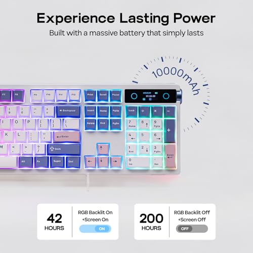 EPOMAKER TH108 PRO Full Size Mechanical Keyboard with Screen & Knob, Wireless Gaming Keyboard with 10000mAh, Creamy Gasket, Hot Swap, Custom Driver, RGB Backlight (White, Creamy Jade) - color: White, size: Creamy Jade