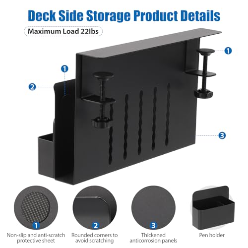 Desk Side Storage, Under Desk Laptop Mount, Table Side Hanging File Organizer, No Drill Clamp On Cable Management Tray, Laptop Holder with Magnetic Pen Holder for Office and Home(Black) - size: 1Tier-B