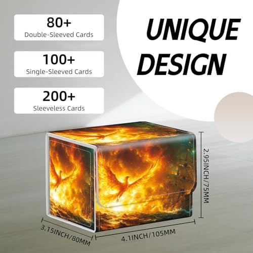 Trading Card Storage Box, Holds 100+ for MTG Cards, PU Leather with Magnetic Closure, Phoenix and Pirate Ship Fantasy Durable Deck Box for Magic the Gathering, Trading Card Games - color: Phoenix and Pirate Ship Fantasy