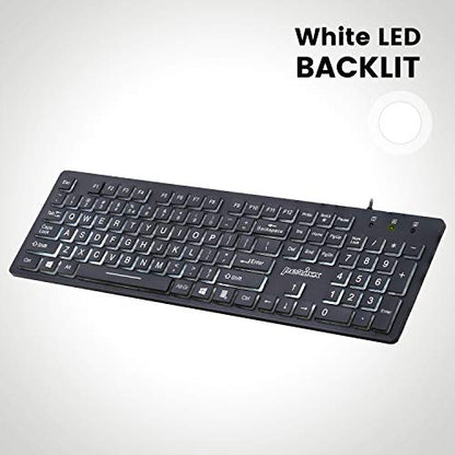 Perixx PERIBOARD-317 Wired Backlit USB Keyboard, Big Print Letter with White Illuminated LED, US English Layout,Black - style: White Backlit