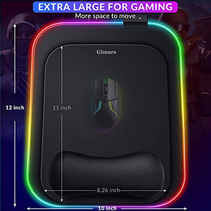 Gimars RGB Mouse Pad with Wrist Rest Support, 12 x 10 in Extra Large Ergonomic Gaming Mouse Pad with 10 LED Lighting Modes, Non-Slip Rubber Base for PC Gaming & Office - color: RGB-Wrist Rest