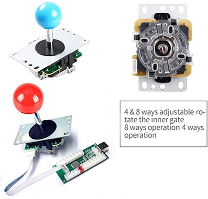 MYMIQEY 2 Players LED Arcade DIY Parts Kit for Mame PC Raspberry Pi PS3 Jamma Arcade Controllers Project, 2x Zero Delay USB Encoder + 2x 8 Way Joystick + 20x LED Illuminated Push Buttons (Red + Blue)