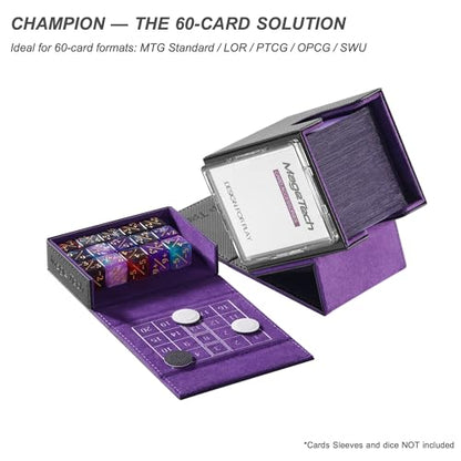 Mage Tech Adventurer [Champion] 60-Card Solution - Avatar Holder + Pocket Dice Box with Life Tracker - Rugged, Expandable - MTG Standard/LOR/PTCG - Black/Purple - color: 2. Eclipse (Black/Purple), style: 3. Champion[60-card solution]