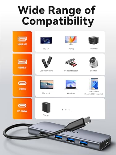 USB C Hub, QUUGE 5in1 USB C HDMI Adapter with 4K@30HZ HDMI, 100W PD, 3×USB A 3.0 Ports, Aluminum Ultra Slim Hub for Switch, MacBook Air/Pro, Galaxy S/Z/Note Series & More. - style: QC501【1 × HDMI + 3 × USB-A + PD】